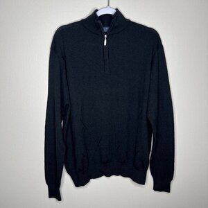 Linea Rosso Signature Men's Black Wool 1/4 Zip Sweater L‎ Soft Merino Wool